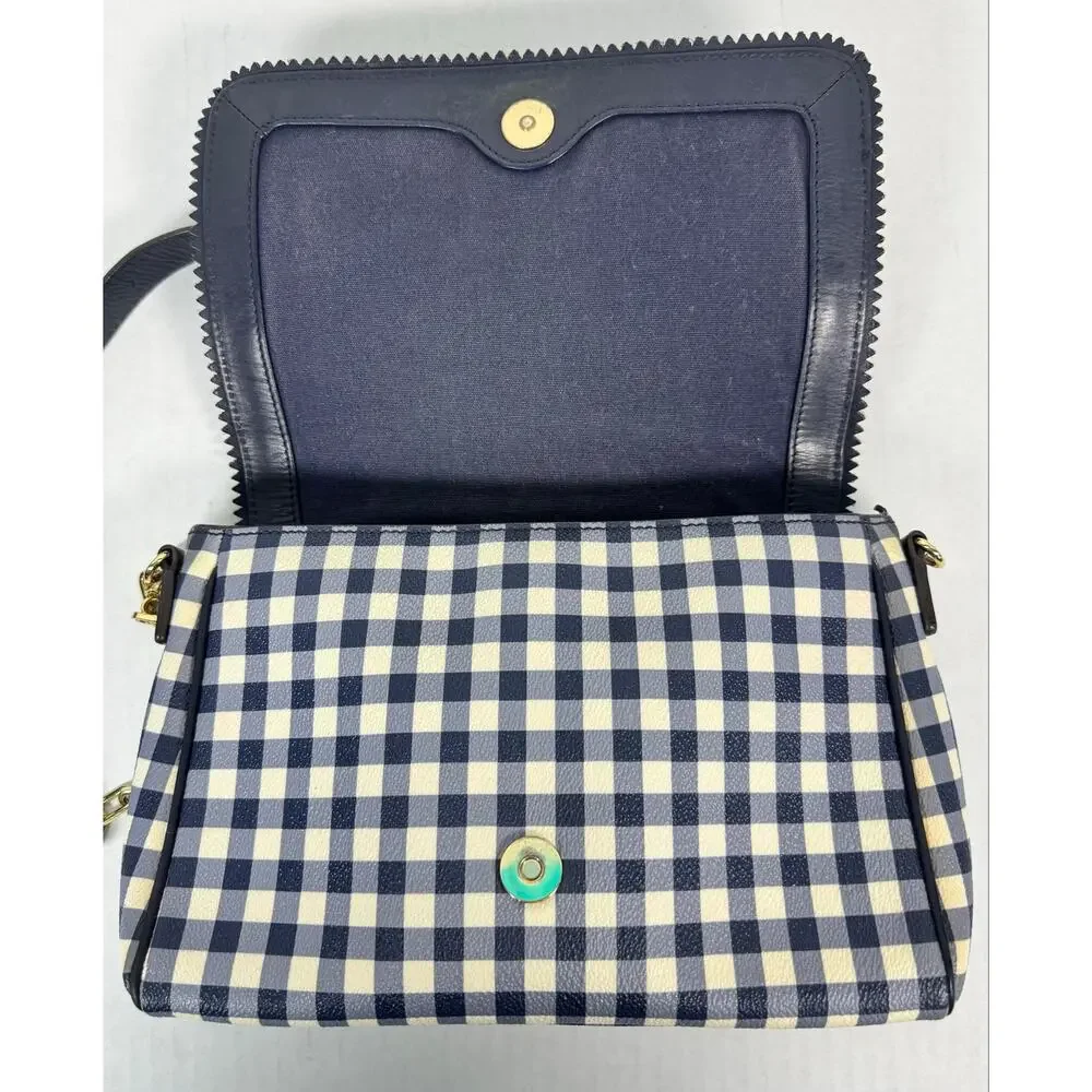 Tory Burch Navy White Gingham Chain Shoulder Crossbody Bag